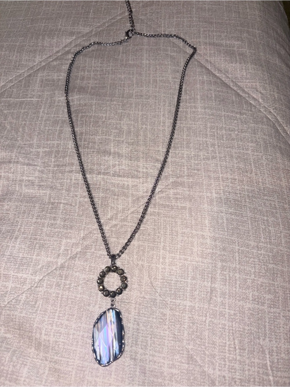 Silver-Tone Blue Iridescent Pendant Necklace - Women Jewelry